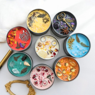 6.5OZ Spell Candles In Jars Crystal Ritual Candle Dried Flower Herbs