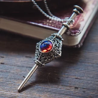 Beautifully Engraved Wizarding World Necklace Wand Magic Stone Pendant