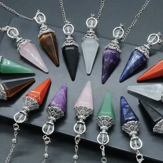Natural Stone Crystal Reiki Pendulum Rose Quartz Amethysts Hexagonal